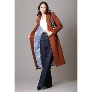 New Avec Les Filles Brown Wool Blend Tailored Coat XS $299